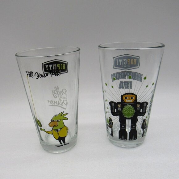 HOP CITY Brewing Co Beer Pint Glass Polly Bird and Hopbot IPA - Picture 1 of 12